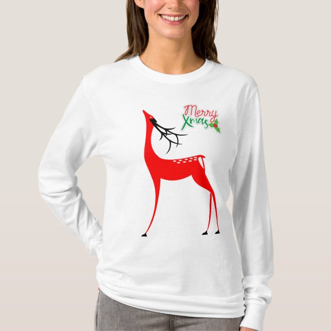 Camiseta femenina de reno de Feliz Navidad (Anverso)