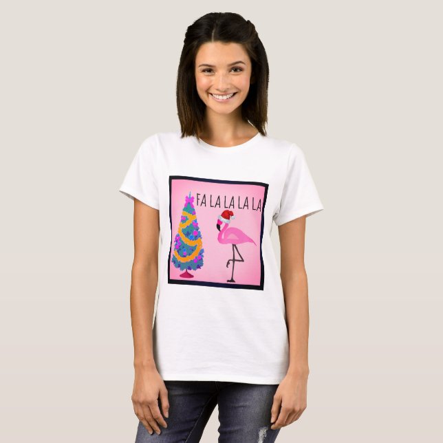 Camiseta femenina de Santa Hat Flamingo (Anverso completo)