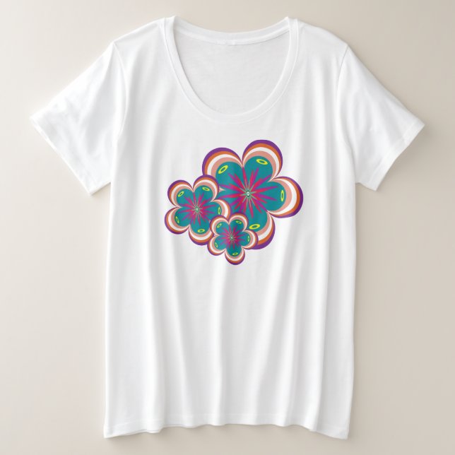 Camiseta femenina de tamaño superior con flores (Anverso del diseño)