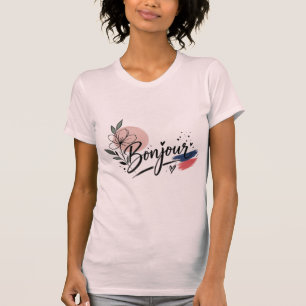 Camiseta femenina de tipografía floral Bonjour lin