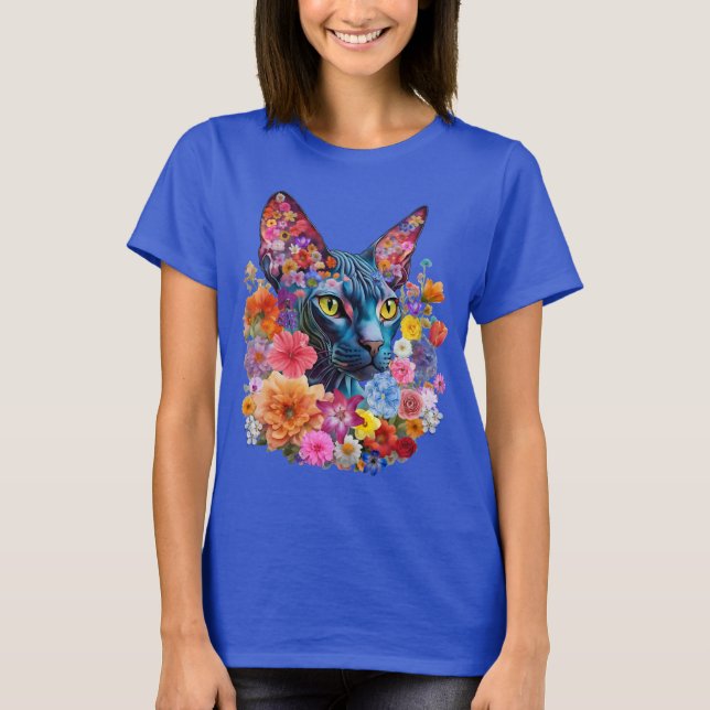 Camiseta femenina de un gato florido | Floral (Anverso)