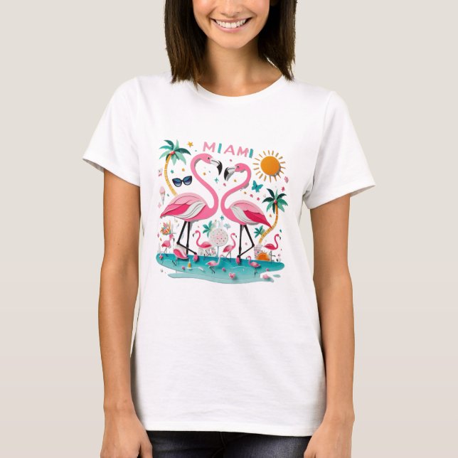 Camiseta femenina Miami Flamingo Paradise (Anverso)
