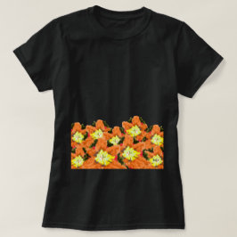 Camiseta femenina : Naranja y flores amarillas