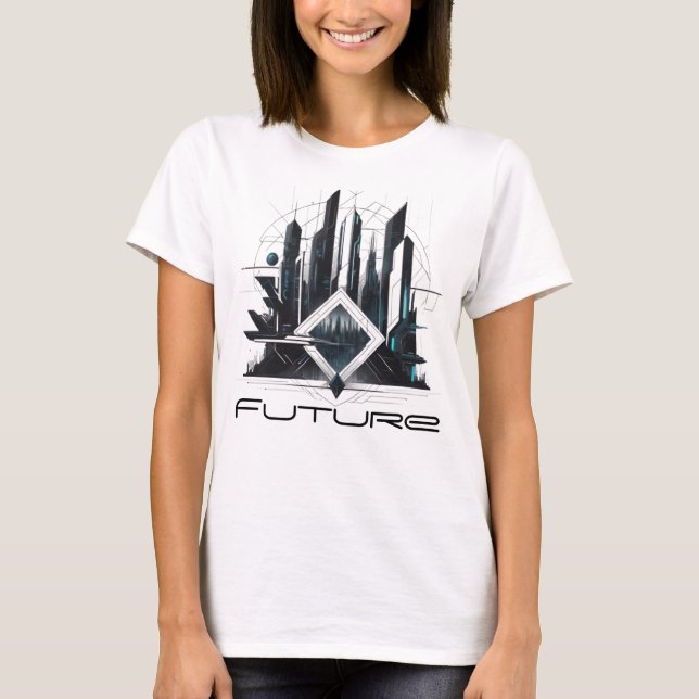 Camiseta Feminina Básica Abstrato Futurista-4 (Anverso)
