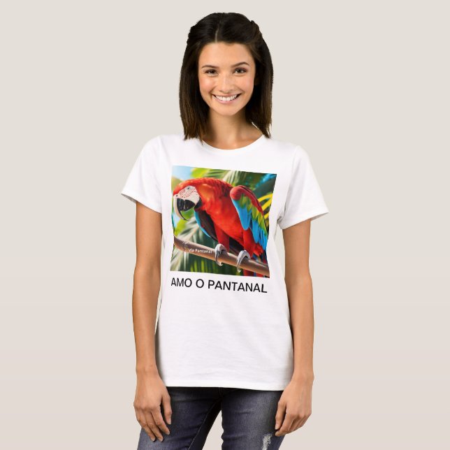 Camiseta Feminina Básica Arara Vermelha (Anverso completo)