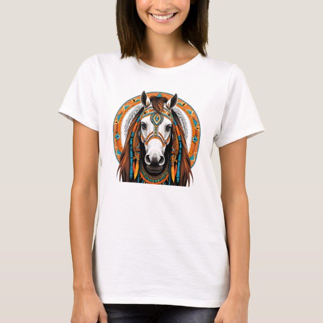 Camiseta Feminina Básica Cavalo Tribal (Anverso)