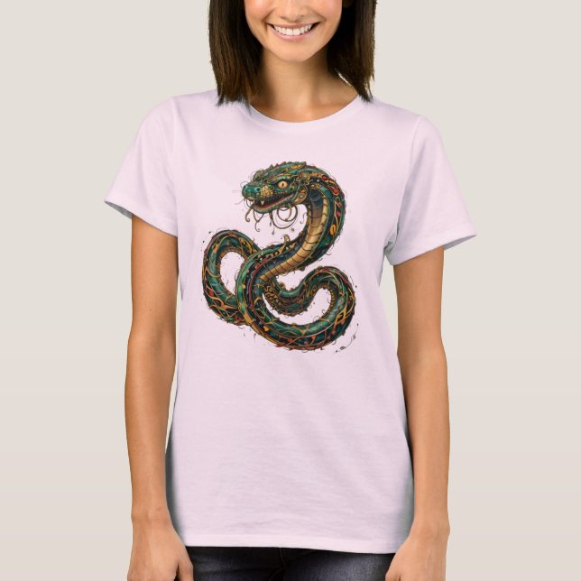 Camiseta Feminina Básica Cobra Tribal (Anverso)