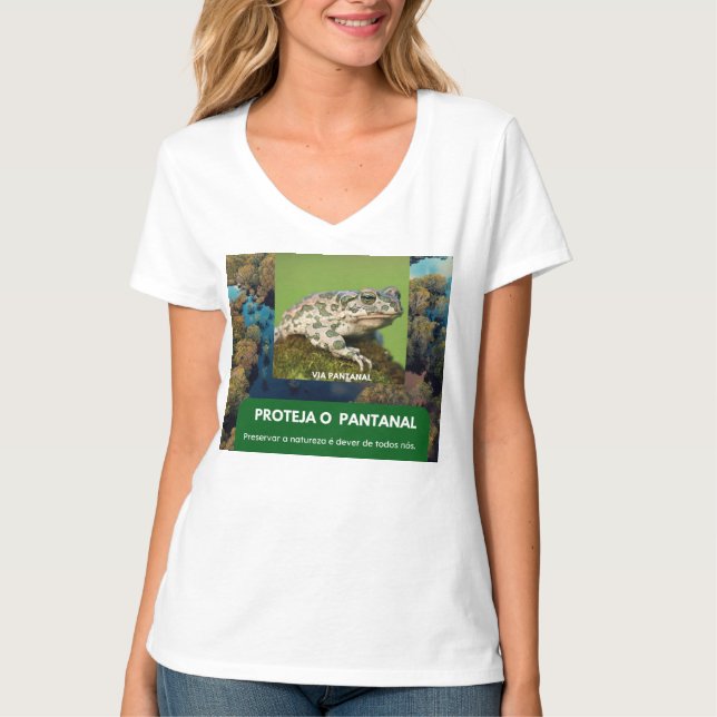 Camiseta Feminina Básica, Gola em V - Via Pantanal (Anverso)