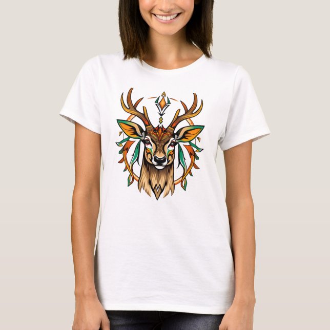 Camiseta Feminina Básica Veado Tribal (Anverso)