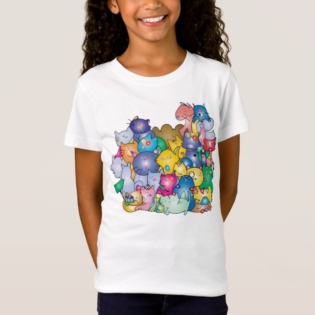 Camiseta feminina infantil com estampa de Gatos (Anverso)