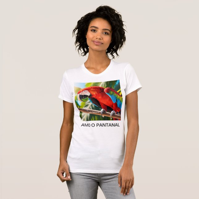 Camiseta feminina justa Arara Vermelha (Anverso completo)