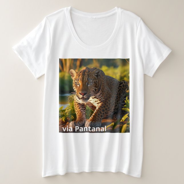 Camiseta Feminina Plus Size Básica Onça Pintada (Anverso del diseño)