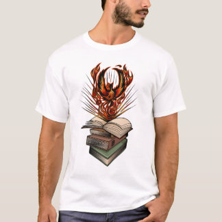 Camiseta Fénix Ardiente Elevándose de Libros Arte de Fantas