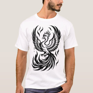 Camiseta Fénix Ascendente Grabado Majestuoso Pájaro de Fueg