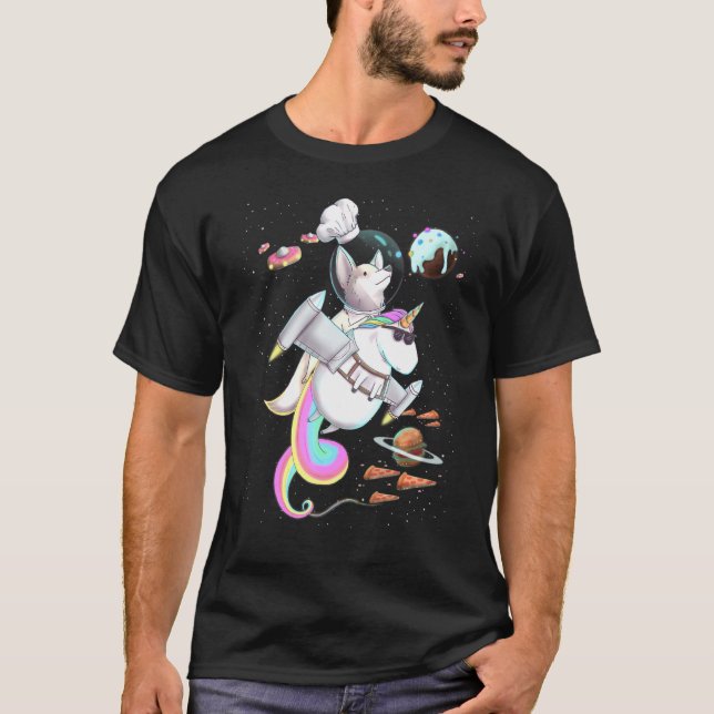 Camiseta Fennec Fox Riding Unicorn Food Pizza Space Fiesta  (Anverso)