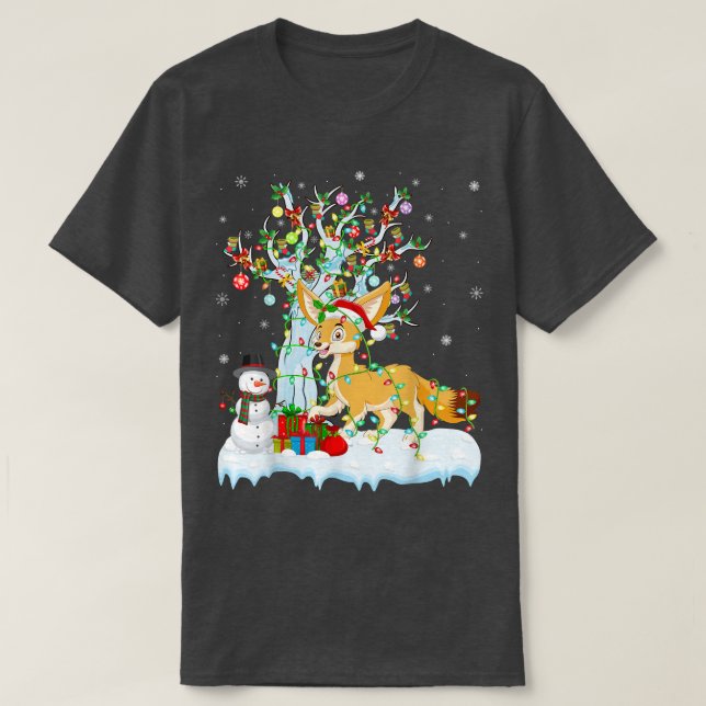 Camiseta Fennec Fox Xmas Tree Lighing Santa Hat Fennec Fox (Diseño del anverso)