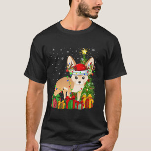 Camiseta Fennec Fox Xmas Tree Lighing Santa Hat Fennec Fox