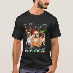 Camiseta Feo Bulldog Árbol de Navidad Perro Santa Reindeer 