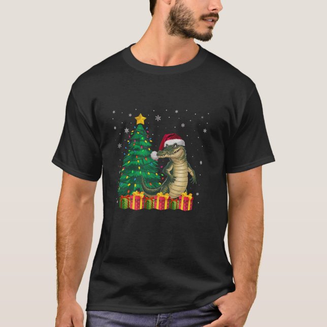 Camiseta Feo Crocodile Santa Hat Árbol de Navidad Ilumina P (Anverso)