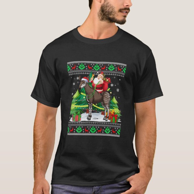 Camiseta Feo Navidad de Okapi Regalos de Santa Riding Okapi (Anverso)