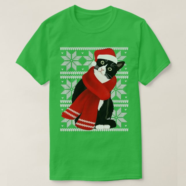 Camiseta Feo Navidad Gato negro Santa Sombrero Festividad C (Diseño del anverso)