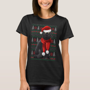 Camiseta Feo Navidad Gato negro Santa Sombrero Festividad C
