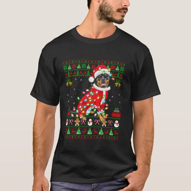 Camiseta Feo Navidad Santa Costume Rottweiler Perro Navidad (Anverso)