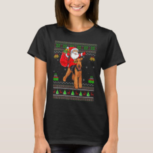 Camiseta Feo Navidad Santa Riding Airedale Terrier Perro Cr