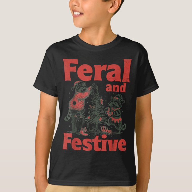 Camiseta Feral And Festive Raccoon Santa Christmas Holiday  (Anverso)