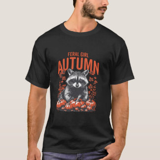 Camiseta Feral Chica Autumn Funny Racoon Fall Pumpkins Hall