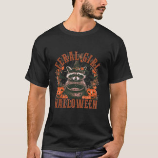 Camiseta Feral Chica Halloween Funny Raccoon Pumpkin Hallow