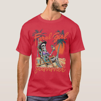 Camiseta Feral Chica Summer Funny Meme Skeleton Hawaii Beac
