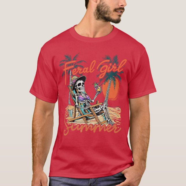 Camiseta Feral Chica Summer Funny Meme Skeleton Hawaii Beac (Anverso)