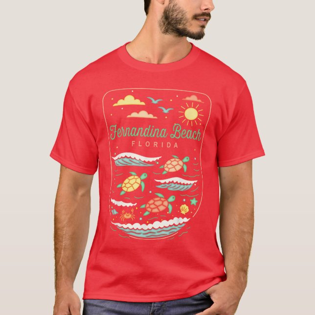 Camiseta Fernandina Beach FL Cute Beach Vacaciones Tortuga  (Anverso)