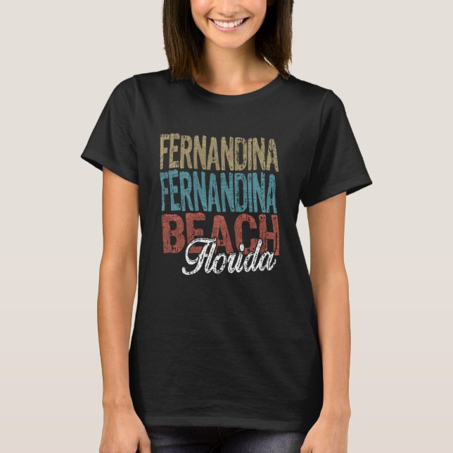 Camiseta FERNANDINA BEACH Florida HIBISCUS & SCRIPT Three T (Anverso)