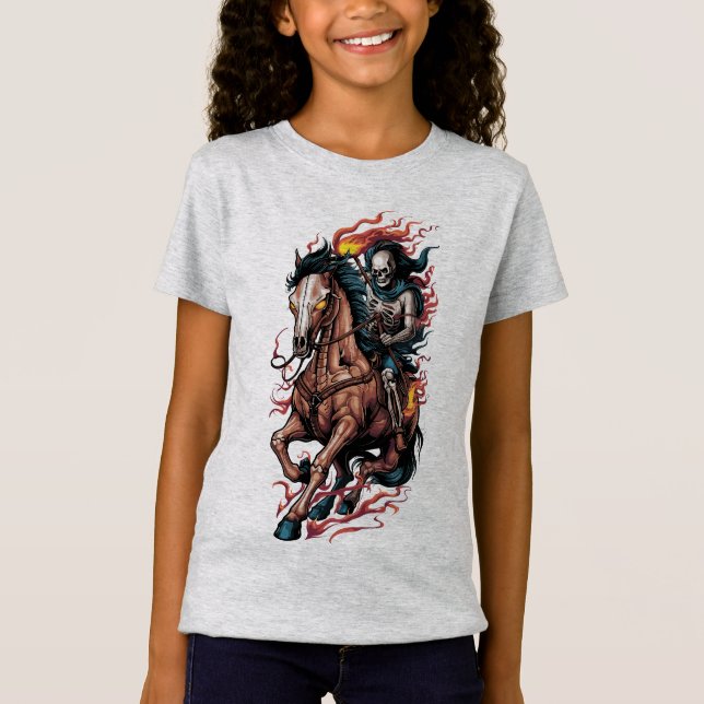 Camiseta Feroy piloto de esqueletos en un caballo galopante (Anverso)