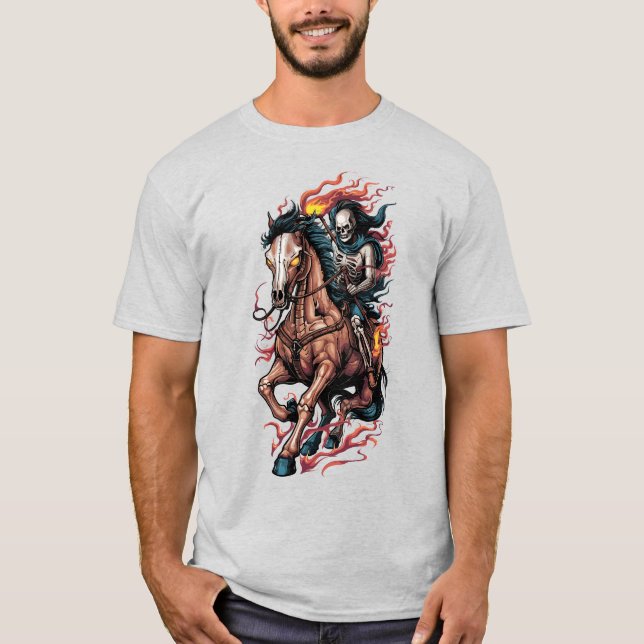 Camiseta Feroy piloto de esqueletos en un caballo galopante (Anverso)