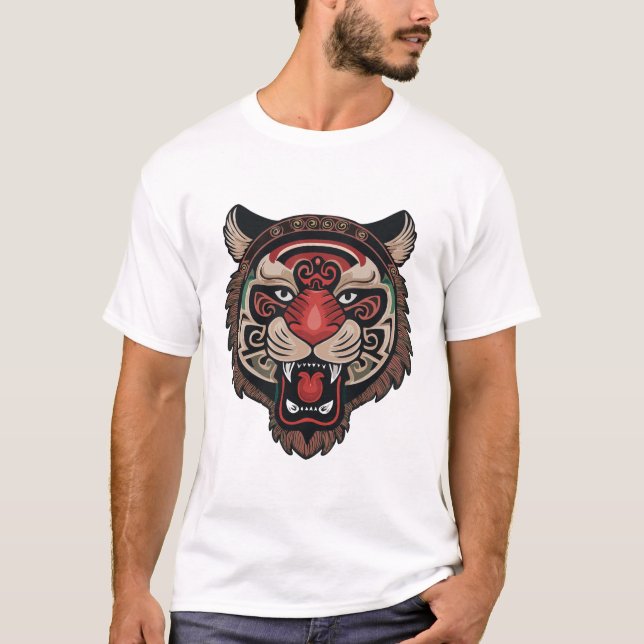 Camiseta Feroz cara de tigre tribal (Anverso)