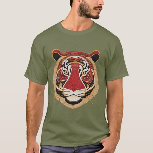 Camiseta Feroz cara de tigre tribal (Anverso)
