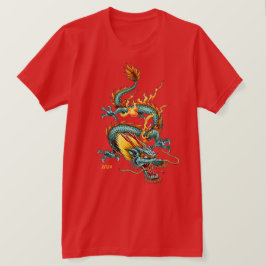 Camiseta Feroz Dragón Azul De Prosperidad Año Nuevo Chino