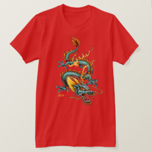 Camiseta Feroz Dragón Azul De Prosperidad Año Nuevo Chino