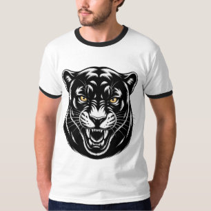 Camiseta Feroz gráfico de pantera gruñendo Agresivo negro