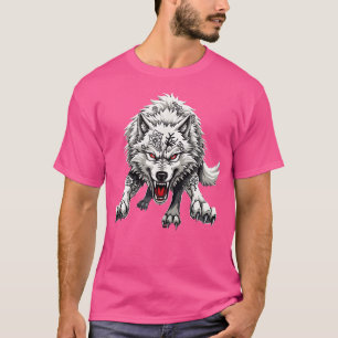 Camiseta Feroz Lobo Blanco Con Ojos Rojos Agresivo Werewol