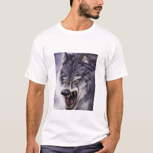 Camiseta Feroz lobo enojado con fangos, gráfico en modo ata