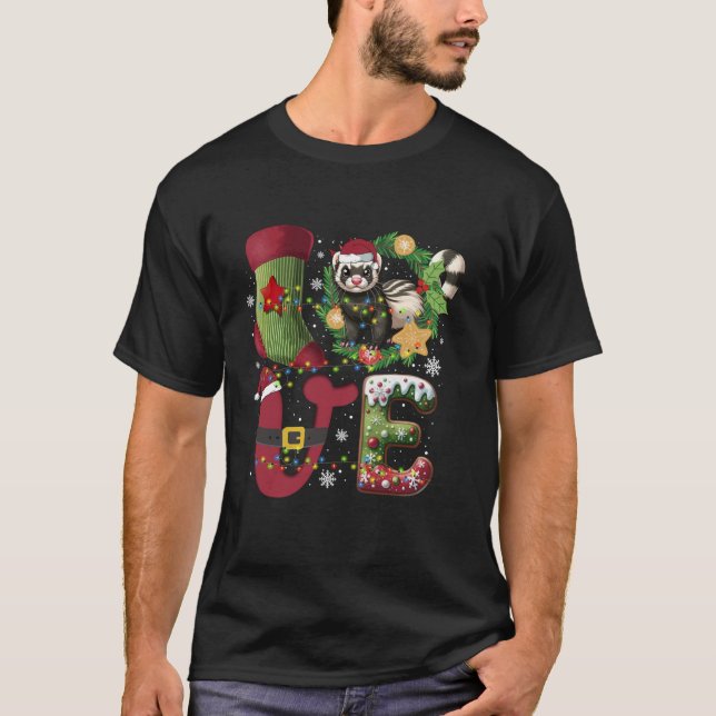 Camiseta Ferret Santa Hat Árbol de navidad ilumina el amor  (Anverso)