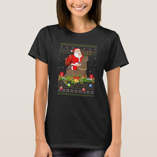 Camiseta Ferret  Ugly Santa Riding Ferret Christmas (Anverso)