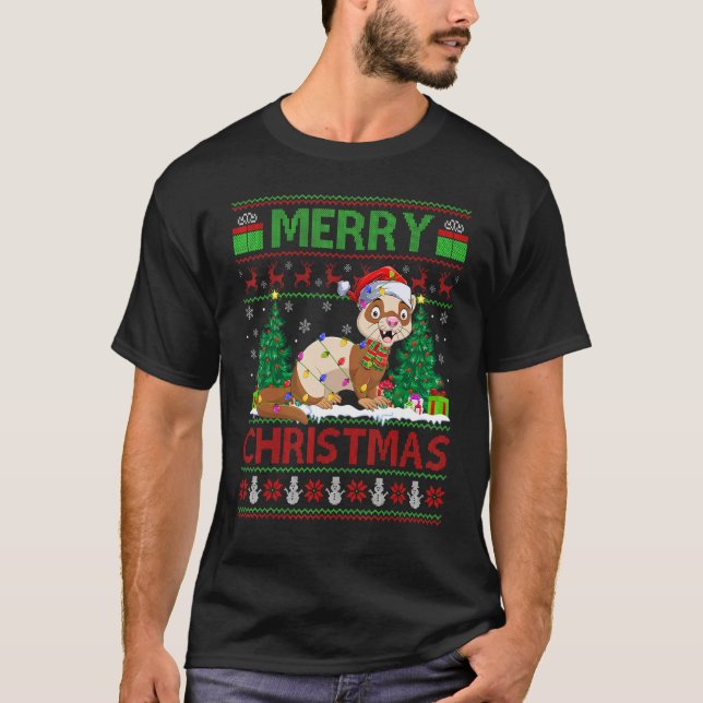 Camiseta Ferret   Xmas Tree Lights Ugly Santa Ferret Christ (Anverso)