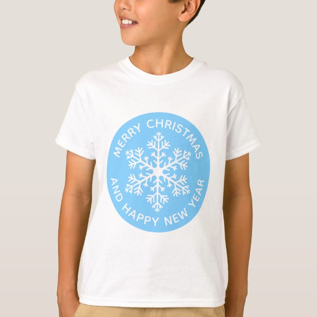 Camiseta festiva de copo de nieve azul (niño) (Anverso)