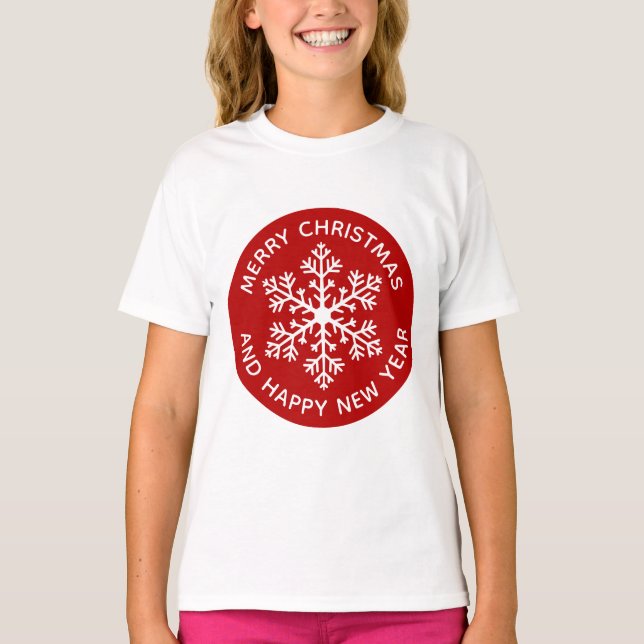 Camiseta festiva de copo de nieve roja (niño) (Anverso)
