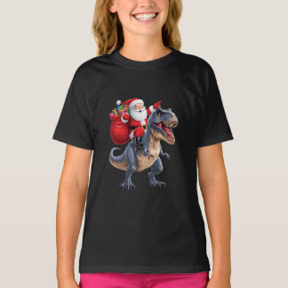 Camiseta festiva de dinosaurio y Santa Claus para 